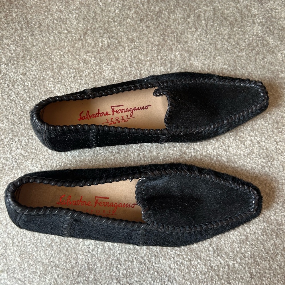 Salvatore Ferragamo Black Horse Hair Loafers